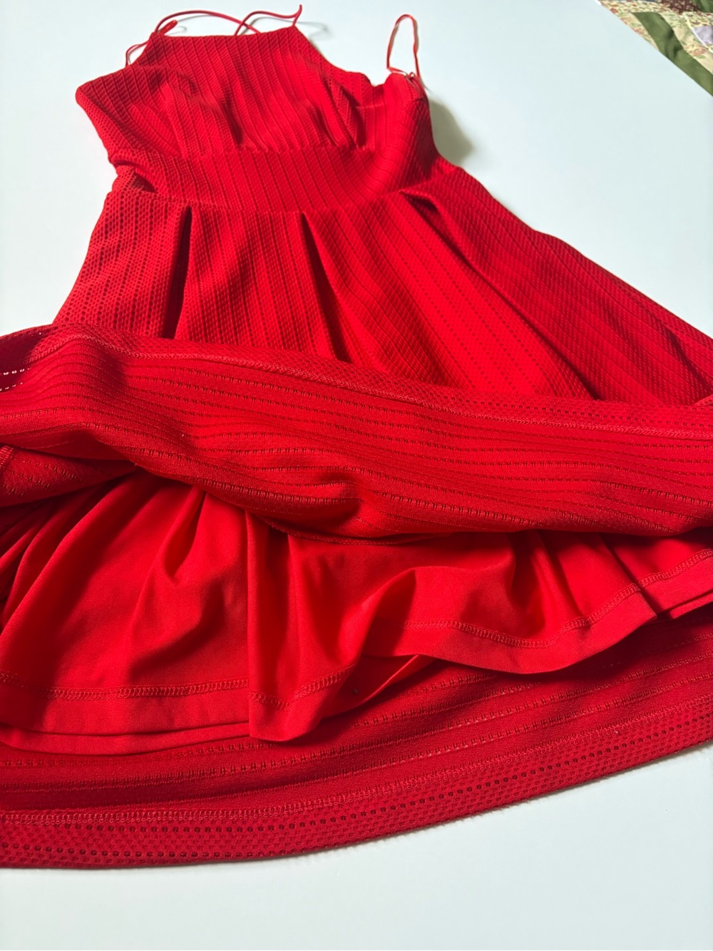 TWIK Simons Red Ribbed Halter Skater Dress Pleated Cutout Hem Sz XS - Picture 9 of 13